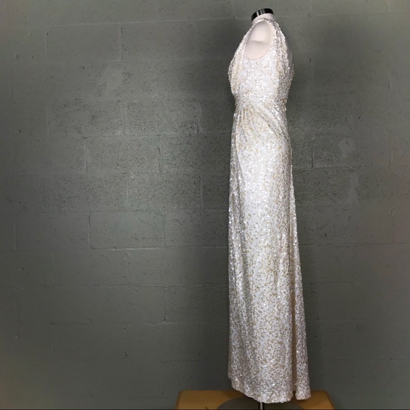 BHLDN Ivory Badgley Mischka Glitz Sequin Wedding Gown Size 0 Sleeveless Lined - Picture 2 of 14